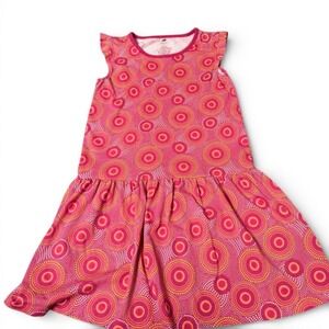 Tea Collection Dress Girls 12 Pink Geometric Circle Flutter Sleeve Drop Waist
